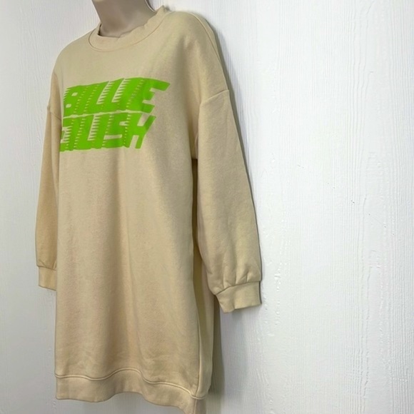 H&M - Billie Eilish Lime Green Graphic Tan Long Sleeve Sweatshirt Dress Size SM - Picture 5 of 11
